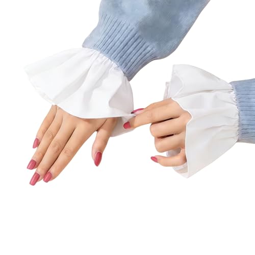 WHZAZGW False Wrist Cuffs For Women,Detachable Sleeve Cuffs, White Chiffon Sleeve Cuffs Sleeves Garment Decorated Accessories for Sweater Blouse Coat