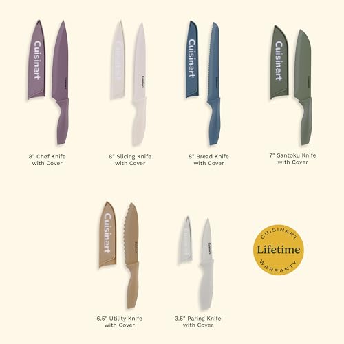 Image of Cuisinart Advantage 12-Piece Kitchen Knife Set,Professional Quality Nonstick Coated Stainless Steel Knives with Cover,Nonstick Color Coating for Easy Slicing, Ergonomic Hdls,G1022-12M, 8 inch (Pack of 6)