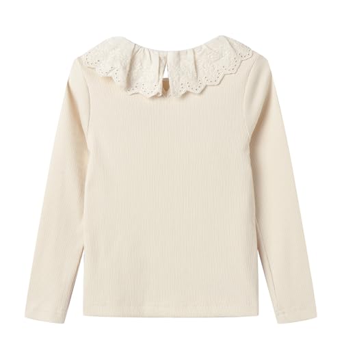 LittleSpring Girls Ribbed Knit Long Sleeve Tshirt with Lace Ruffle Collar2