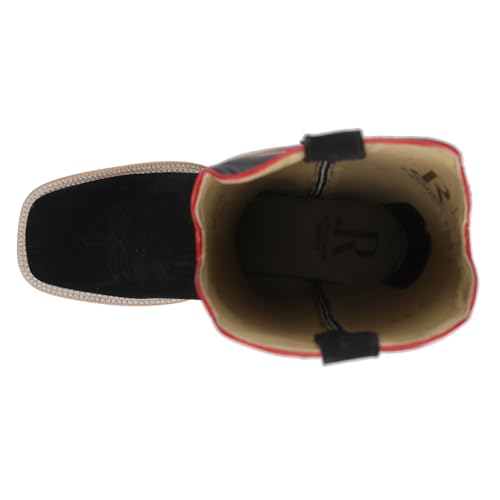 Mens Black Rough Out Wide Embroidered Square Toe Casual Boots Mid Calf - Black4