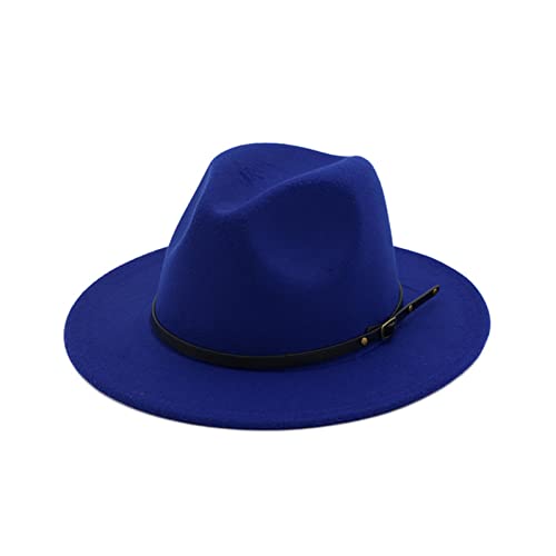 EATAN Fedora Chapeaux avec Boucle de ceinture pour Homme et Femme - Tendance Classique à Large Bord - Unisexe - Chapeau de Soleil Panama (Bleu Royal, réglable)