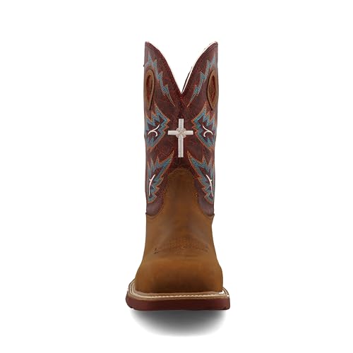 Image of Twisted X Men's 12 inch Western Work Boot, Square Toe Nano Toe with CellStretch, Tan & Burgundy, 9 D