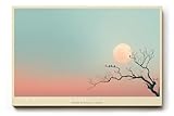 Paul Sinus Wandbild 90x60cm The Moon and the Tree minimalistisches Naturmotiv mit Mond, Baum und Vögeln in sanften Pastellfarben für ruhige moderne Interieurs