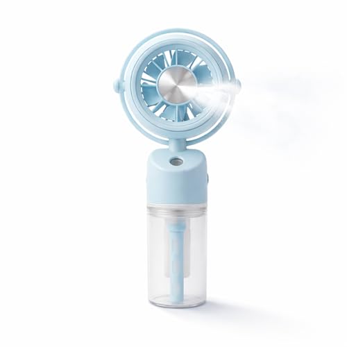 Image of Desidiya Mini Portable USB Rechargeable Hand Fan With Mist Diffuser 8000 RPM, 1200mAh Rechargeable Battery, Up to 6H Runtime, 3 Speed Modes With Mist Button Hand Fans for Summer, Blue Colour