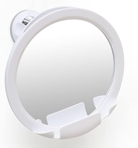 Mirrorvana Specchio doccia antiappannamento con supporto rasoio - doppia protezione antiappannamento, superficie infrangibile e girevole a 360°, specchio barba da bagno 20 cm (bianco)