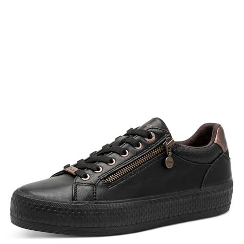 s.Oliver Damen Sneaker flach mit Reißverschluss Freizeit, Schwarz (Black Uni), 41 EU