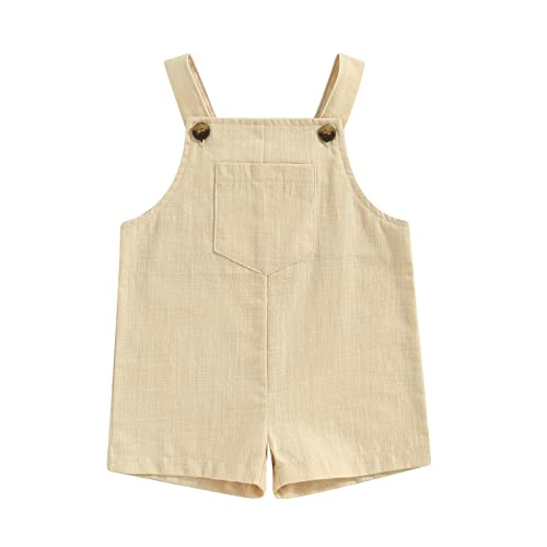 Ursobutegl Newborn Baby Boy Girl Romper Button Suspender Overalls Jumpsuit Sleeveless One Piece Summer Bib Pants Outfit (Beige, 6-9 Months) #TOP8