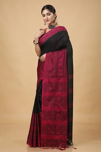 Image of OISHANI SAREE GHOR Women's Traditional Bengal Begampuri Cotton Saree With Blouse Piece.