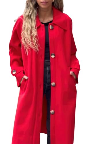 ebossy Women's Casual Lapel Single Breasted Solid Color Loose Fit Wool Blend Long Pea Coat with Pockets