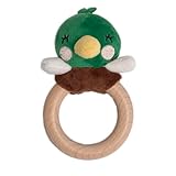 Pearhead Mallard Duck Wooden Teething Ring, Soft Plush Lovey Baby Teether, Natural Wood Infant Rattle Toy for Teething Relief, BPA-Free Newborn Teether Ages 0m+