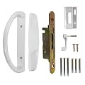 Teilmix Sliding Patio Door Handle Set Zinc Diecast with Mortise Lock & Keeper, No Key Replacement Sliding Door Handle for Patio Door Fits 1-1/2" to 1-3/4", 3-15/16" Screw Hole Spacing, White