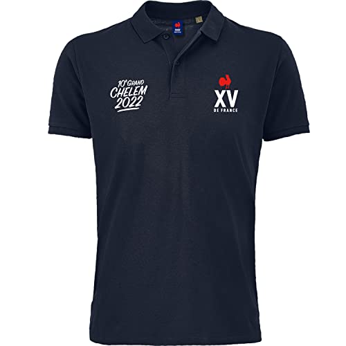 XV de France Polo de Rugby - Collection Officielle FFR - Equipe de France - Taille Homme L Bleu