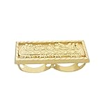 Men's 10K Yellow Solid Gold Last Supper Ring Two Finger Ring Double Finger Ring