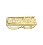 Men's 10K Yellow Solid Gold Last Supper Ring Two Finger Ring Double Finger Ring