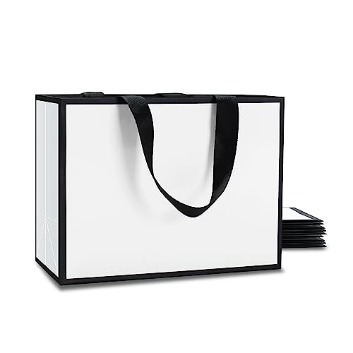 YACEYACE   Bolsas de regalo pequeñas (10 unidades), color blanco y negro con asa de cinta para fiestas, cumpleaños, baby shower, bodas, compras, venta al por menor