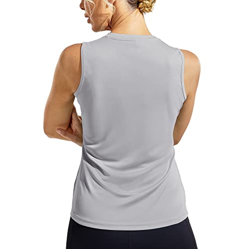 Mier Women's Athletic Sleeveless Yoga Shirts Spf Uv Protection Hiking Crew Neck Basic Tank Tees Wicking Active Sportswear Tops, White/Gray/Aqua, S #TOP1
