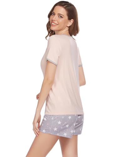 Image of Ekouaer Women Pajama Set Casual Shorts Sets Short Leeve Lounge Set | Soft Sleepwear Top and Shorts for Daily Wear, Home, Party for Mom, Wife