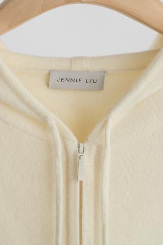 Image of JENNIE LIU Women's 100% Pure Cashmere Long Sleeve Zip Hoodie Cardigan Sweater