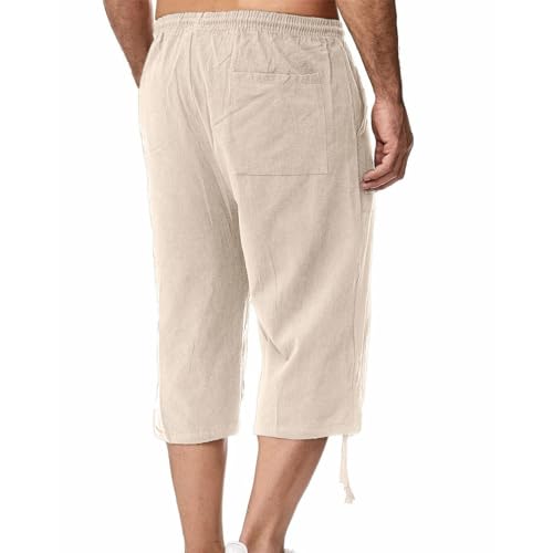 Xiaojmake Men's Long Linen Shorts Linen Capri Pants Casual Summer Drawstring Beach Shorts Below Knee Length Gym Yoga Pants2