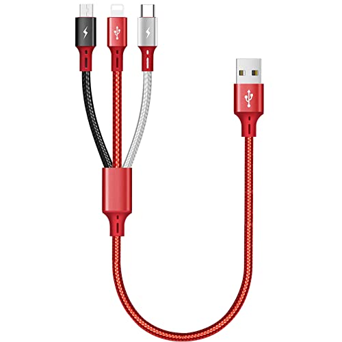 ASICEN Multi Cable de Carga, [3A 35CM] 3 en 1 Multi USB Cargador Cable Nylon Cable USB con Micro USB/Tipo C/iP para iPhone 16/15/14/13/12/11,Galaxy S23/S22/S21,iPad,PS,Píxel,LG,Tablet