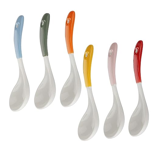 OFFSCH 6pcs Ceramic Soup Spoon Set Chinese Style Soup Spoons Food-grade Kitchen Utensils Porridge Spoon Soup Serving Utensils
