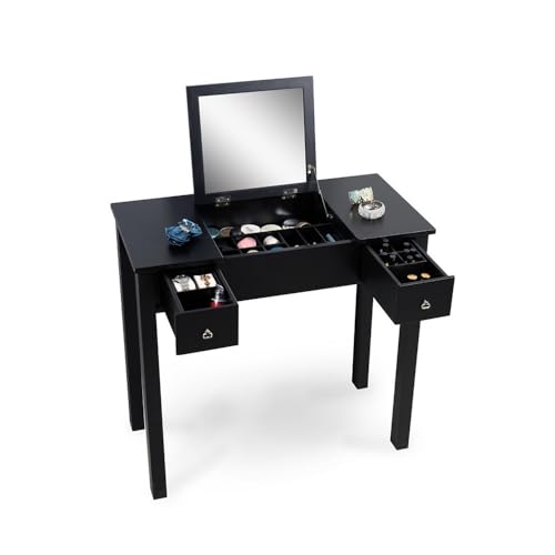 CALEBY Tocador, Juego de tocador Acolchado, tocador, tocador pequeño con Espejo Plegable y Taburete, Estilo Moderno (Color: Blanco a)