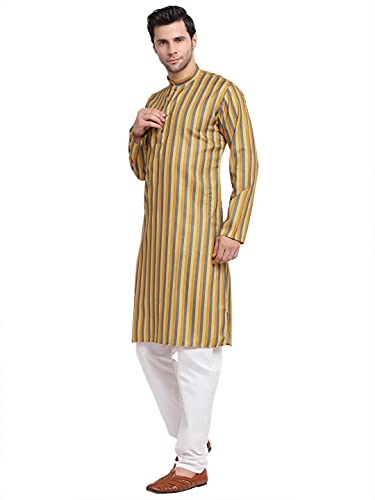 Image of KRAFT INDIA Men Cotton Dark Stripped Kurta ONLY