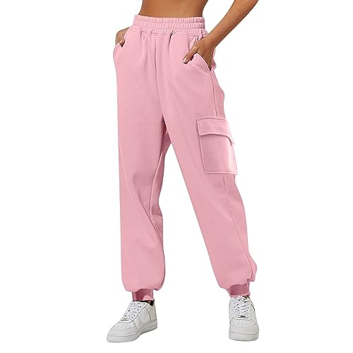 Pantalones para mujer, estilo informal, de cintura alta, lisos, de verano, de algodón, ajuste holgado, pantalones largos y rectos, ropa deportiva, pantalones holgados, pantalones deportivos para