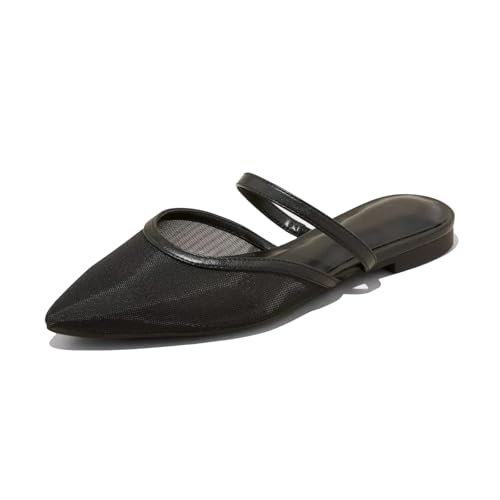 Image of Mesh Mules for Women Comfy Raffia Woven Strap Closed Pointed Toe Mule Flats Casual Slip on Dress Slides Flats