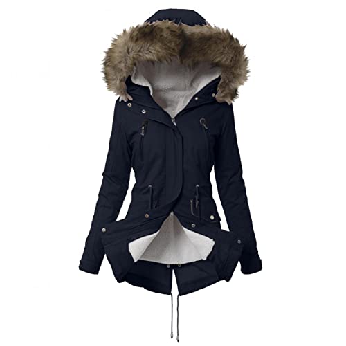 Women Faux Fur Lined Jacket Coat Winter Warm Thick Fleece Outwear Tre…