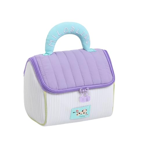 Aylashine 化粧ポーチ 可愛い小屋 大容量 手提げ収納バッグ 化粧品や小物の収納 ダブルファスナーの蓋付き式 高いビジュアル 防水性あり 持ち運び容易 子供や女性共に使用可能 -パープル