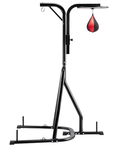 VEVOR 2 in 1 Punching Bag Stand, Steel Heavy Duty Workout Equipment, Adjustable Height Boxing Punching Bag and Speed Bag Stand, Freestanding Sandbag Rack, Holds Up to 140 lbs, for Home Gym Fitness