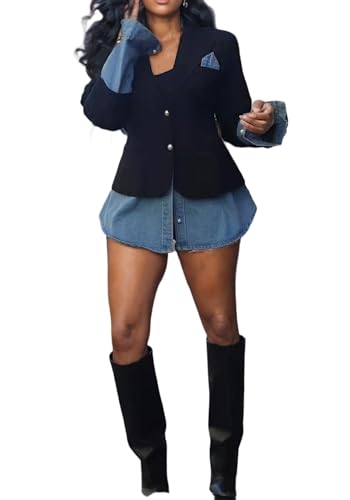 LKOUS Women's Casual Blazers Long Sleeve Open Front Slim Fit Work Office Suit Jackets with Pockets