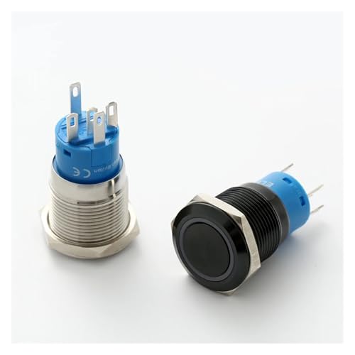 Botón de bloqueo momentáneo de 19mm 24V negro para paneles e interruptor 1NO1NC 2
