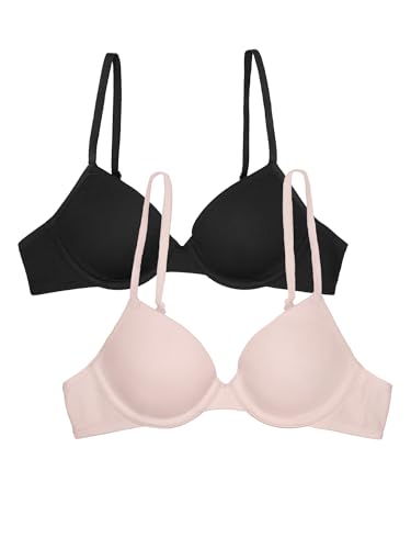 Fruit of The Loom Girls First T-Shirt Bra with Underwire 2 Pack Black Hue/Rose Shadow M+ - image 1