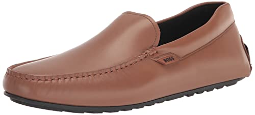 BOSS Men's Smooth Leather Moccasins with Rubber Outer Sole Loafer