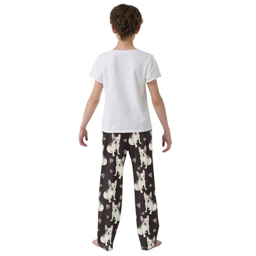 Boys' Pants Bulldog and Heart Black Long Bottoms Jogger Pants Elastic Waist Trousers with Pockets S-XL3