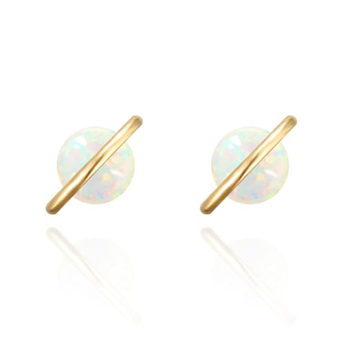 Planet 18K Rose/White/Yellow Gold Plated 925 Sterling Silver Post Dainty Opal Stud Earrings, White/Green/Pink Opal Earrings
