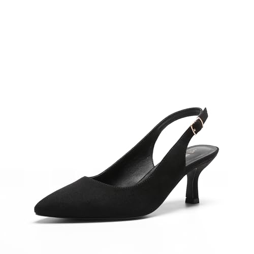 DREAM PAIRS Escarpins Femme avec Petits Talons Slingback Élégantes Chaussure à Talon Confortable et Classique,Size 38,Noir-Suede-1,SDPU2444W