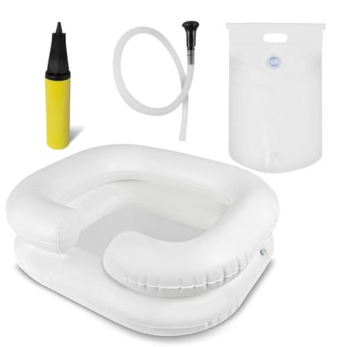Pulox Mobiles Haarwaschbecken - Aufblasbare Patientendusche mit Becken, Duschbeutel, Duschkopf und Pumpe