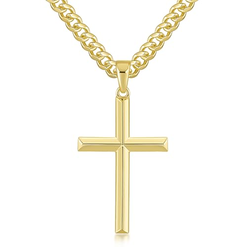 Cross Necklace for Men 14K Gold Cross Necklace for Men Gold Crosses Chain Necklaces for Mens Robust Pendant Paired with Cuban Chain Mens Crosses Necklaces 20/22/24in