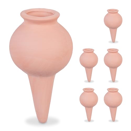 Relaxdays Tonkegel 6er Set, Wasserspender für Zimmerpflanzen & Balkonkästen, automatisches Gießen, Gießkegel, terrakotta
