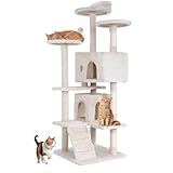 BestOffice 54 Inch Cat Tree, Multi-Level Cat Tower with Condo, Perches, Sisal Scratching Posts, Climbing Ladder,Indoor Activity Center Play House for Kittens & Adult Cats, Beige