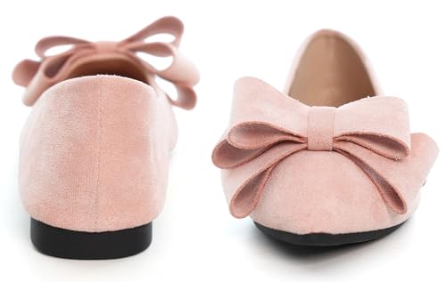 Image of WENJIAZHIZHI Square Toe Bow Ballet Slip-On | Classic Suede Finish,Chic Bow Detail,Effortless Everyday Style,Wedding Party Office,Plus Size Available