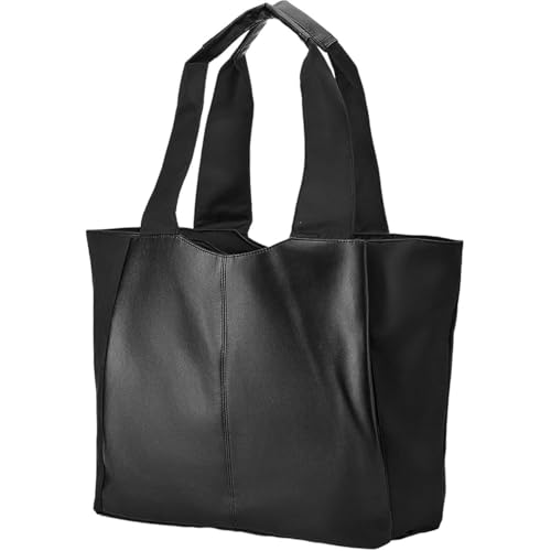 YUKITAC Nylon Tote Bag Waterproof Lightweight Shoulder Bag for Women 13 inch Laptop Bag Multi-Pocket Casual Daily Work Travel Handbag Black