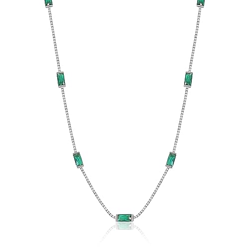 Meissa Green Emerald Pendant Necklace for Women Square Cubic Zirconia Choker 925 Sterling Silver Fashion Jewellery for Girls, Green Stone(Silver)