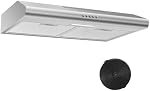 24 Hotte de gamme en acier inoxydable, sous cabinet 280CFM, Cuisinière mince avec bouton en plastique, cabriolet enduit/sans alcool, 3 Ventilateur d'échappement de vitesse, LED Filtre à lumière et au carbone