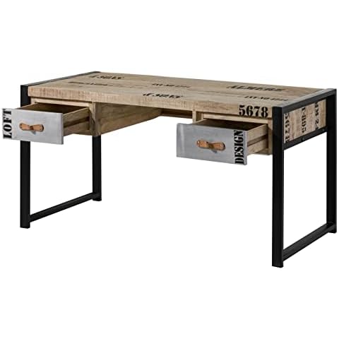 MASSIVMOEBEL24.DE | Factory - Schreibtisch aus Massivholz | Natur - Bedruckt | Mangoholz | + Beine aus Eisen Cover