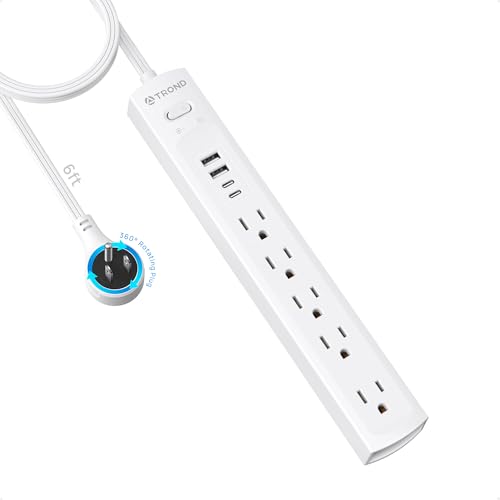 TROND Surge Protector Power Strip with 360&deg; Rotating Flat Plug, 5 Widely Spaced Outlets with 2 USB...