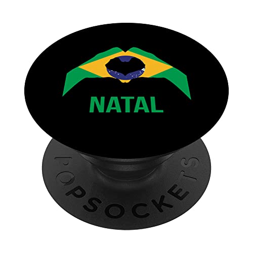 Natal Brazilian City Love Sign Brazil Flag PopSockets Swappable PopGrip, Black